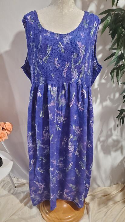 Lost River Dresses & Skirts - Vintage Lost River Batik Dragonfly Smocked Maxi Dress Size 3X Purple Pockets